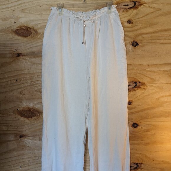 WEEKEND LA Arlo Linen Pants Womens Large Cream White Lounge Pockets Neutral Cozy - Picture 3 of 15